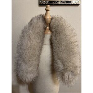Silver Fox Fur Collar Vintage Zip On Coat Parka Warm Winter Animal Accessory